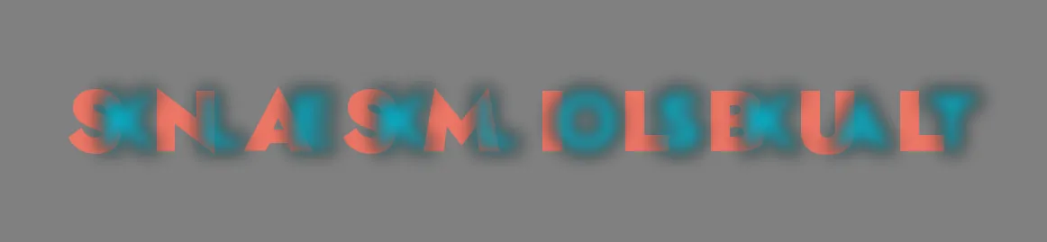 Overlaid cyan and red pseudowords at the default blur; the blurred cyan reads KLEKLOSKAT and the crisp red reads SNASMILBUL.