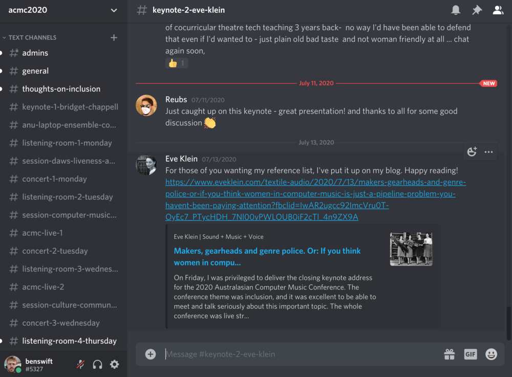 ACMC Discord channel screenshot