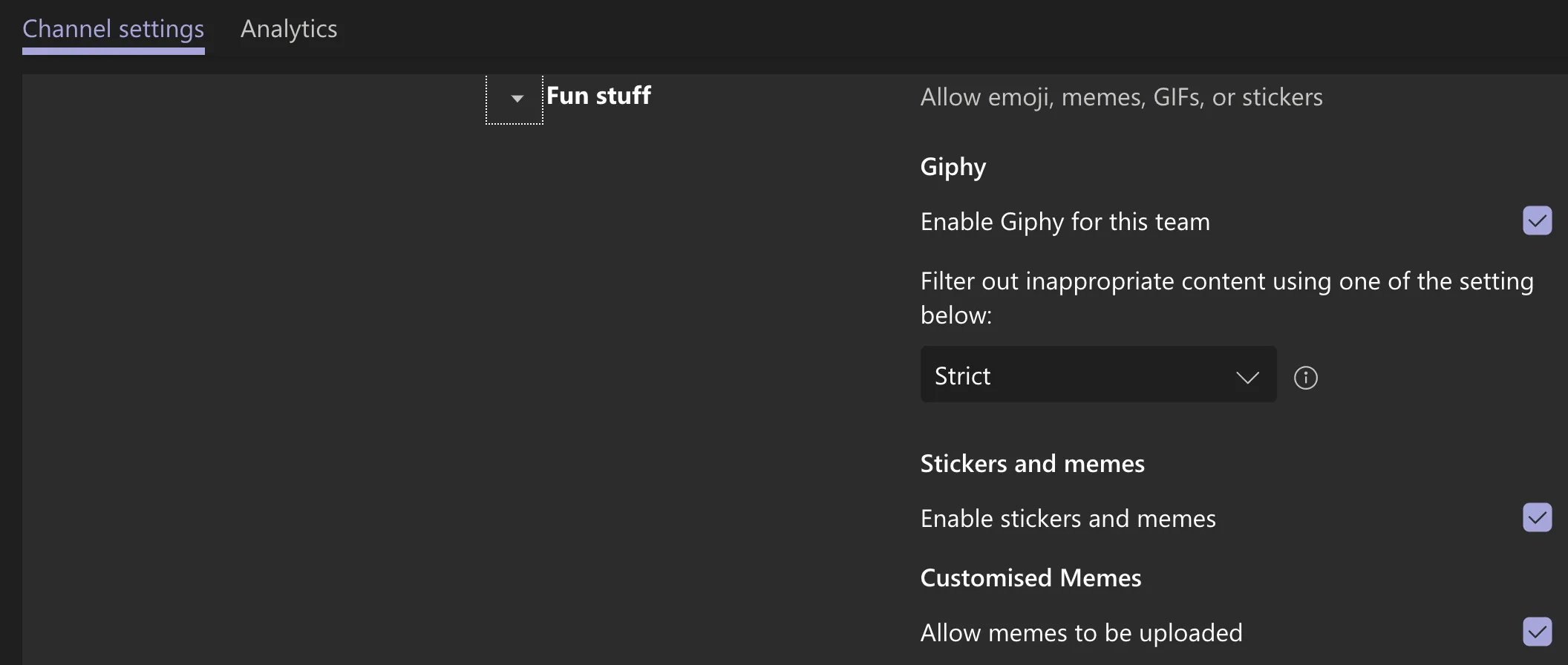 MS Teams meme settings
